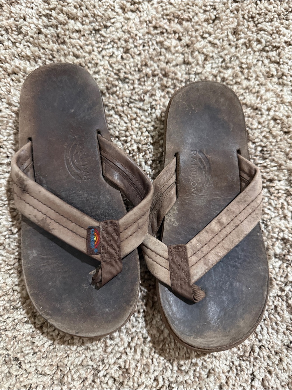 Rainbow Brown Suede Flip Flop Sandals